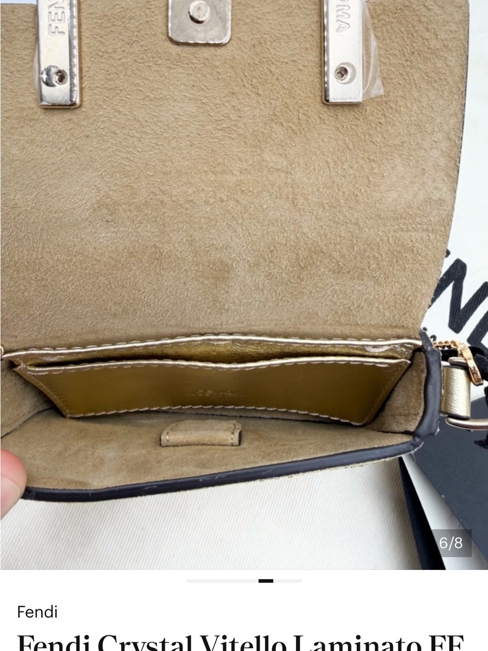 Fendi Mini Baguette Crystal Shoulder Bag in Light Gold - Picture 6 of 6